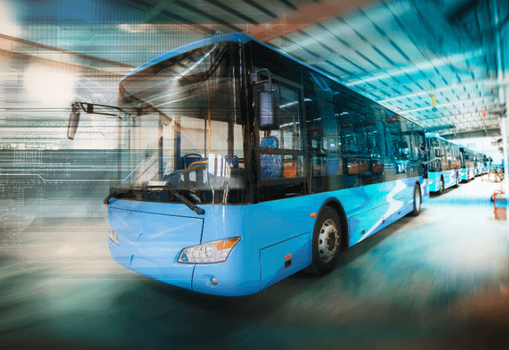 a bus traveling through the streets